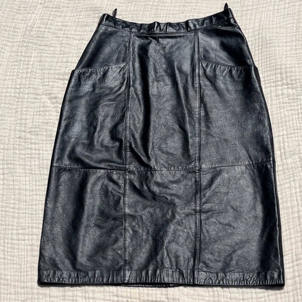 Vintage Black Leather Pencil Skirt sz 10 J. Ferrar